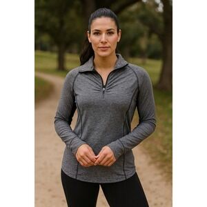 Champion Womans XL /TG 1/4 Zip Top Semi Fitted Black Heather Long Sleeve Active